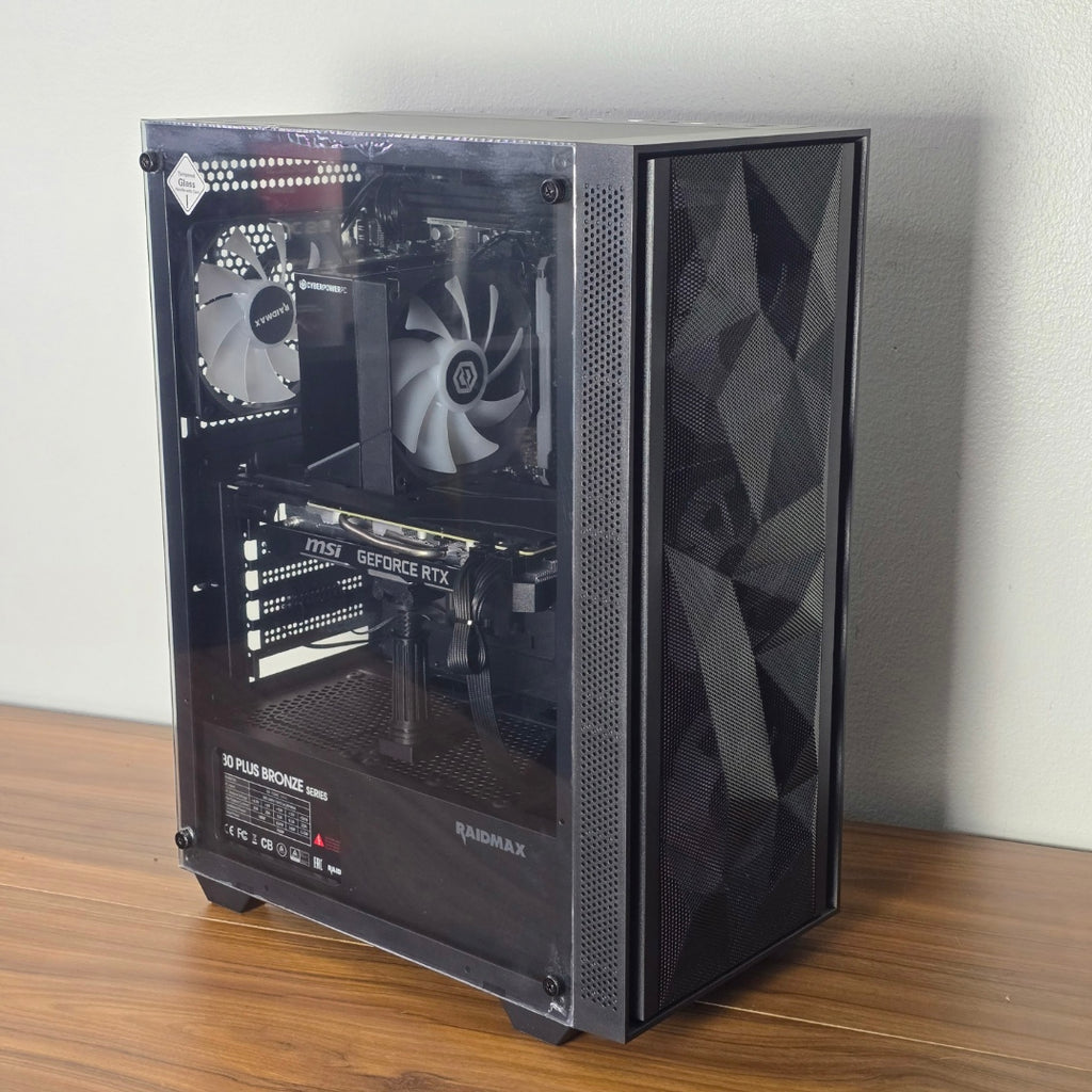 Steel City Computers PC101 gaming PC build, RTX 2070 Super — front panel closed, tempered glass side